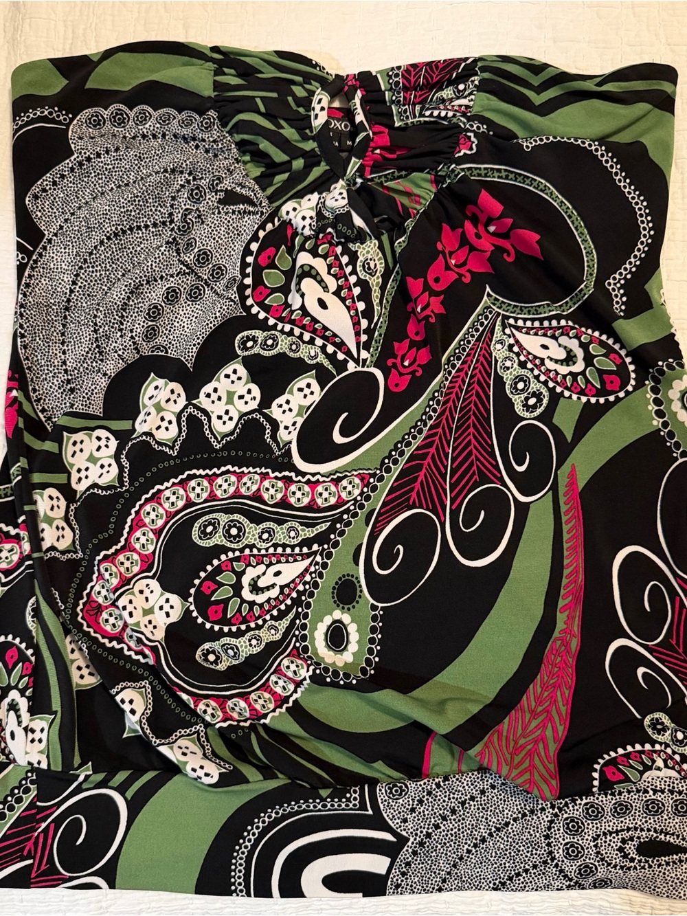 XOXO Black, Green & Pink Paisley Strapless Top